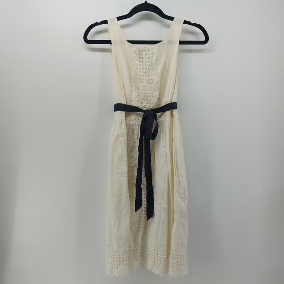 Edme & Esyllte Cream Black Sz S Camilla Eyelet Belted Dress - Picture 12 of 13